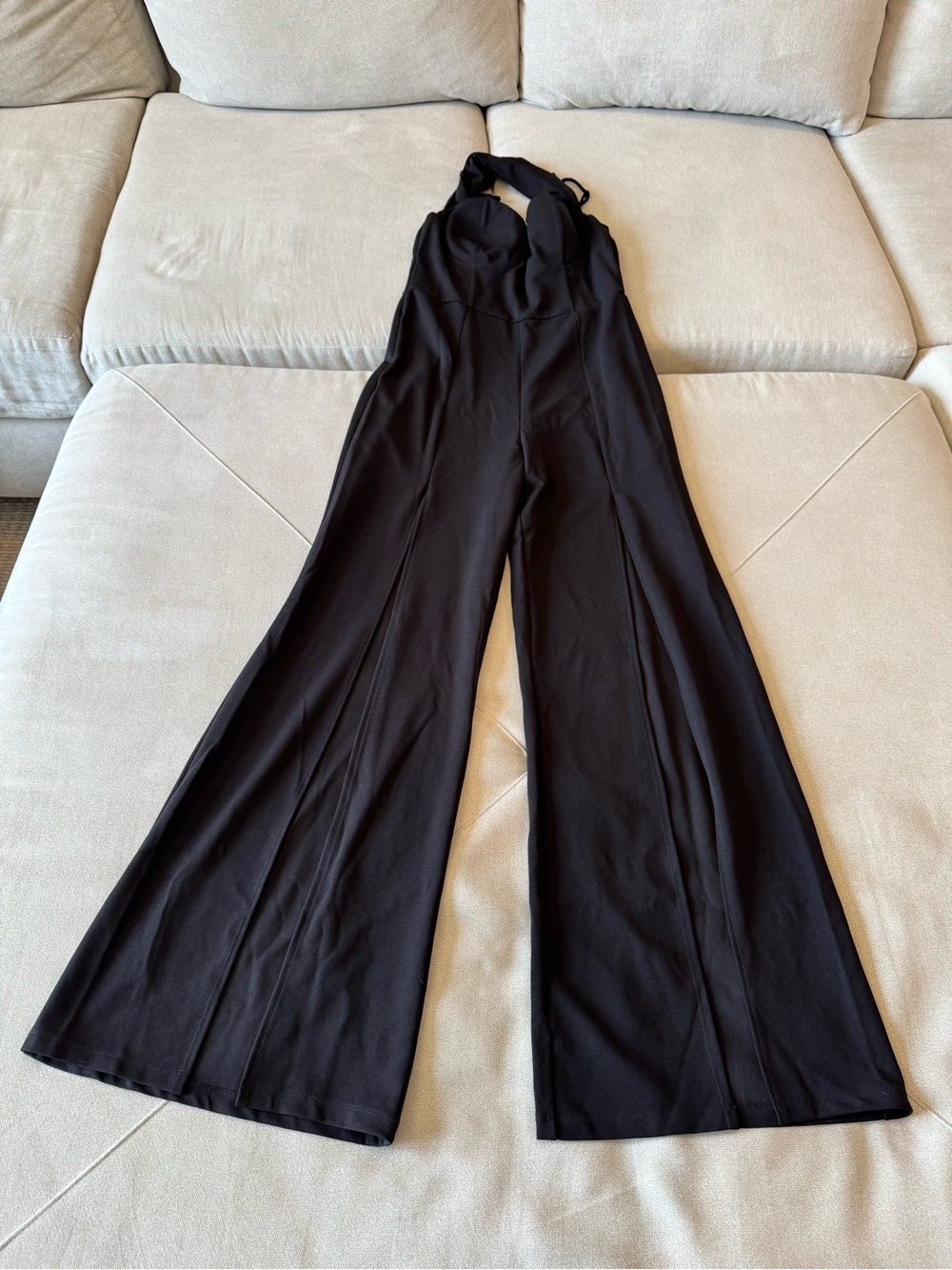 Symphony Black Wide-Leg Halter Jumpsuit w/ front slits